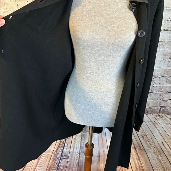 Sioni Faux Leather Trim Longline Cardigan Sweater Black Button Down Womens 1X - Picture 3 of 6